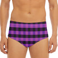 Dark Purple Check Pattern Print Men's Triangle Swim Briefs