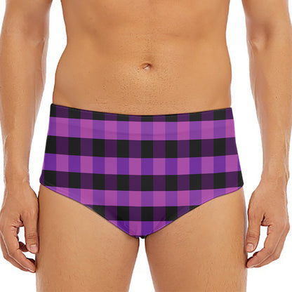 Dark Purple Check Pattern Print Men's Triangle Swim Briefs