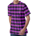 Dark Purple Check Pattern Print Men's Velvet T-Shirt