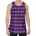 Dark Purple Check Pattern Print Men's Velvet Tank Top