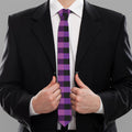 Dark Purple Check Pattern Print Necktie