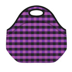 Dark Purple Check Pattern Print Neoprene Lunch Bag
