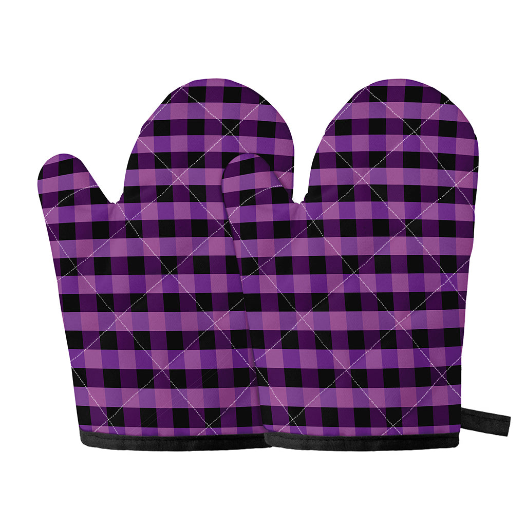 Dark Purple Check Pattern Print Oven Mitts