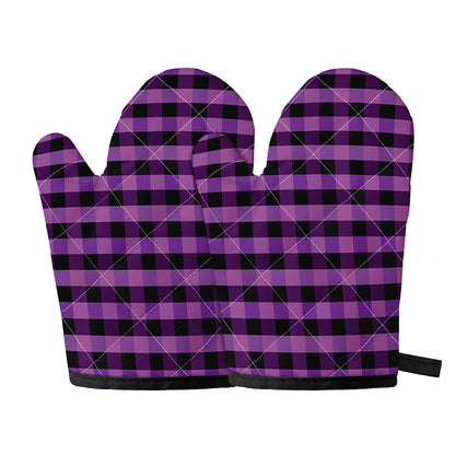 Dark Purple Check Pattern Print Oven Mitts