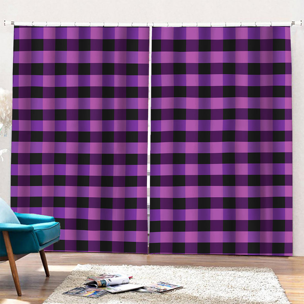 Dark Purple Check Pattern Print Pencil Pleat Curtains