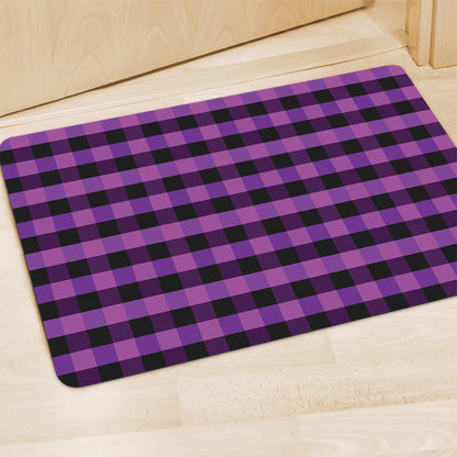 Dark Purple Check Pattern Print Polyester Doormat