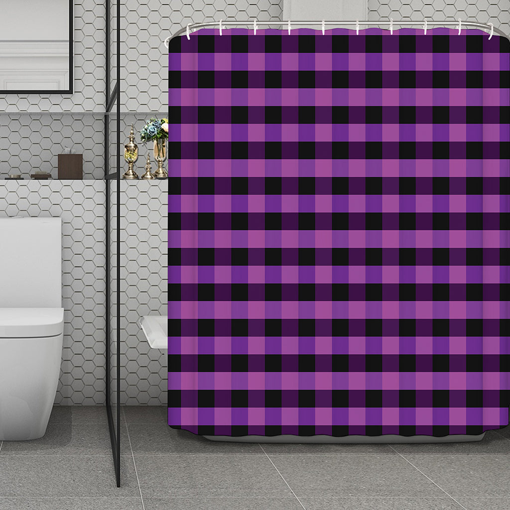 Dark Purple Check Pattern Print Polyester Shower Curtain
