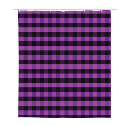 Dark Purple Check Pattern Print Polyester Shower Curtain