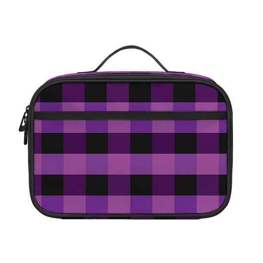 Dark Purple Check Pattern Print Portable Lunch Bag