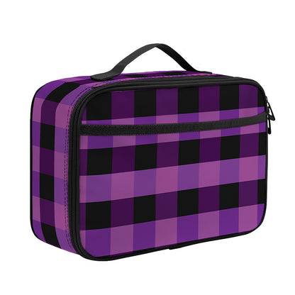Dark Purple Check Pattern Print Portable Lunch Bag