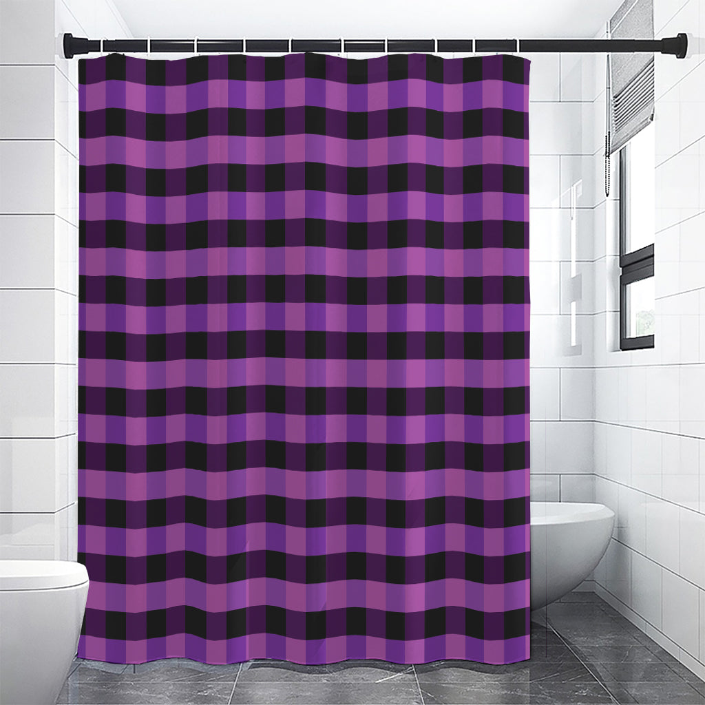 Dark Purple Check Pattern Print Premium Shower Curtain