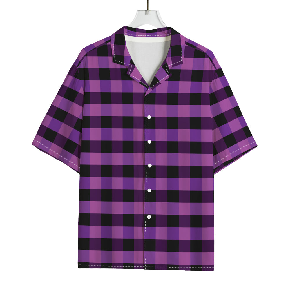 Dark Purple Check Pattern Print Rayon Hawaiian Shirt