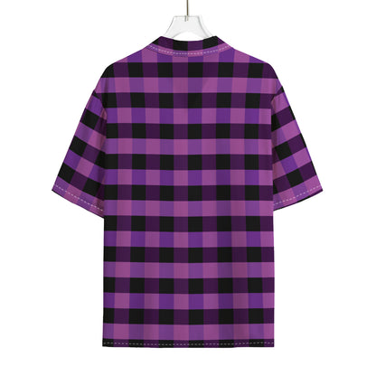Dark Purple Check Pattern Print Rayon Hawaiian Shirt