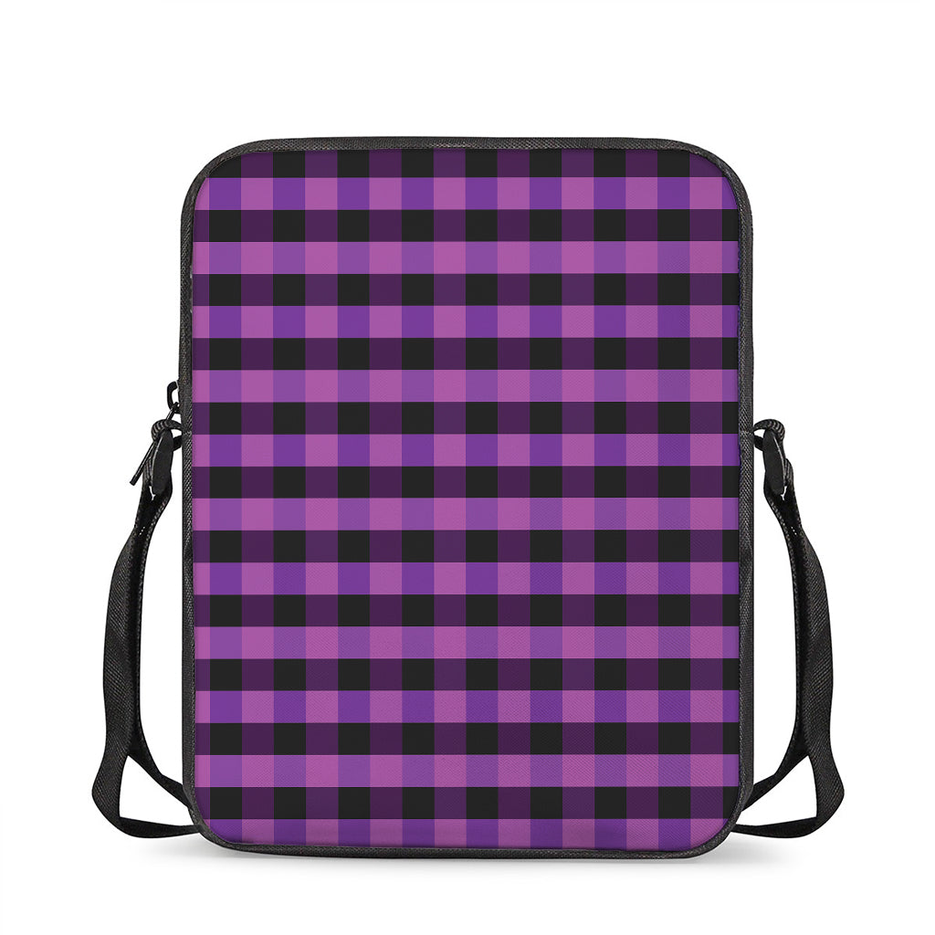 Dark Purple Check Pattern Print Rectangular Crossbody Bag