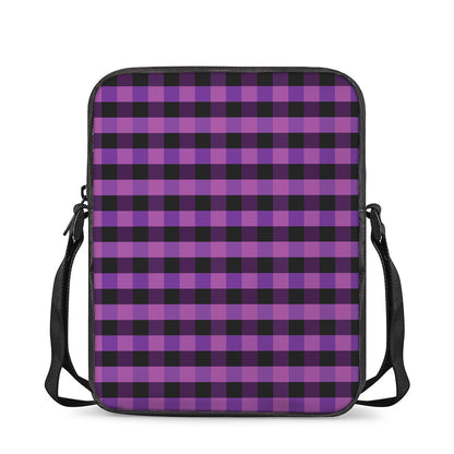 Dark Purple Check Pattern Print Rectangular Crossbody Bag