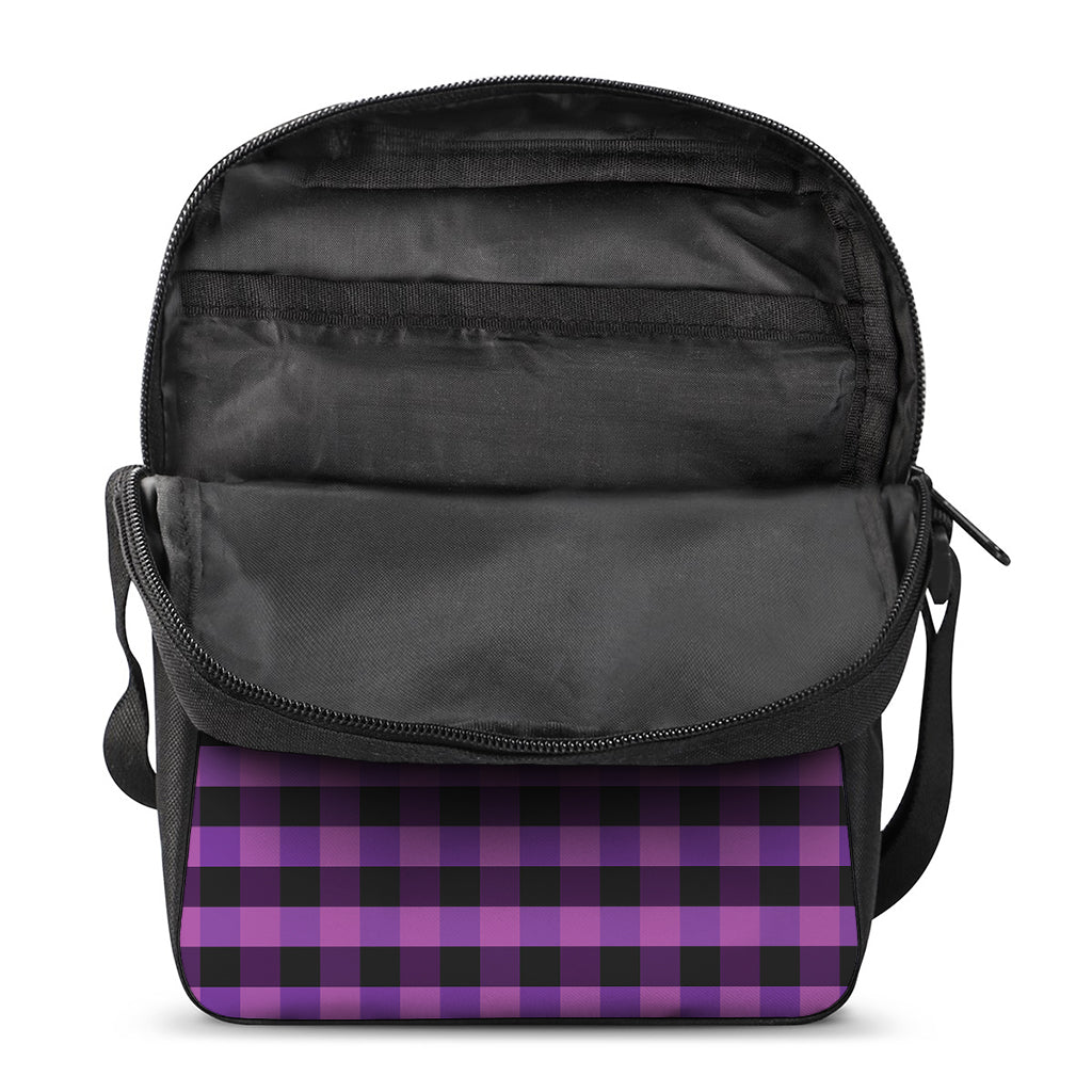Dark Purple Check Pattern Print Rectangular Crossbody Bag