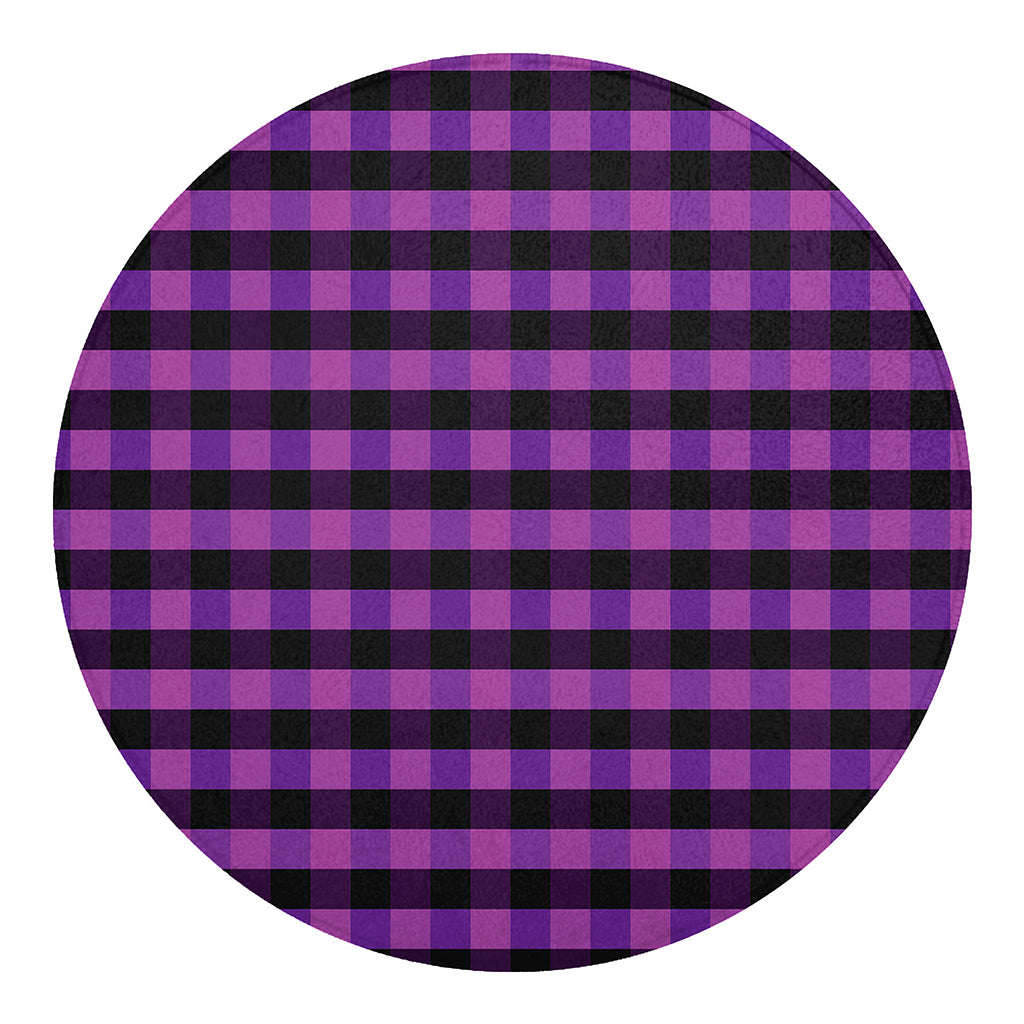 Dark Purple Check Pattern Print Round Blanket