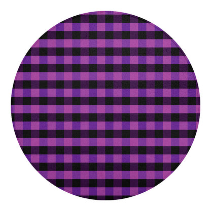 Dark Purple Check Pattern Print Round Blanket