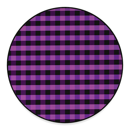Dark Purple Check Pattern Print Round Floor Mat