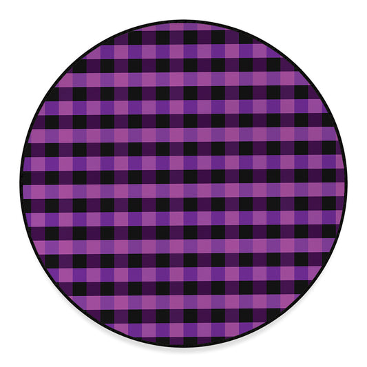 Dark Purple Check Pattern Print Round Floor Mat