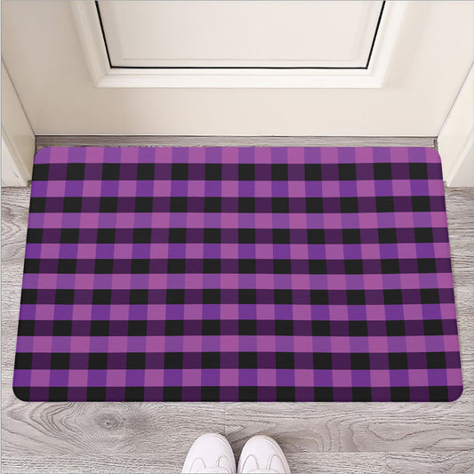 Dark Purple Check Pattern Print Rubber Doormat
