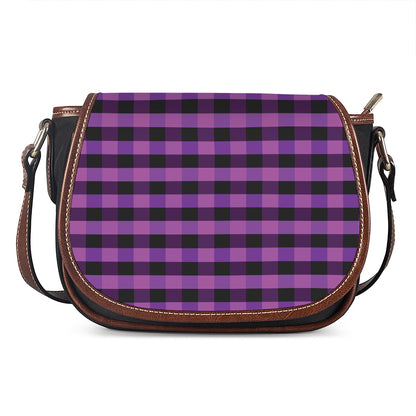 Dark Purple Check Pattern Print Saddle Bag