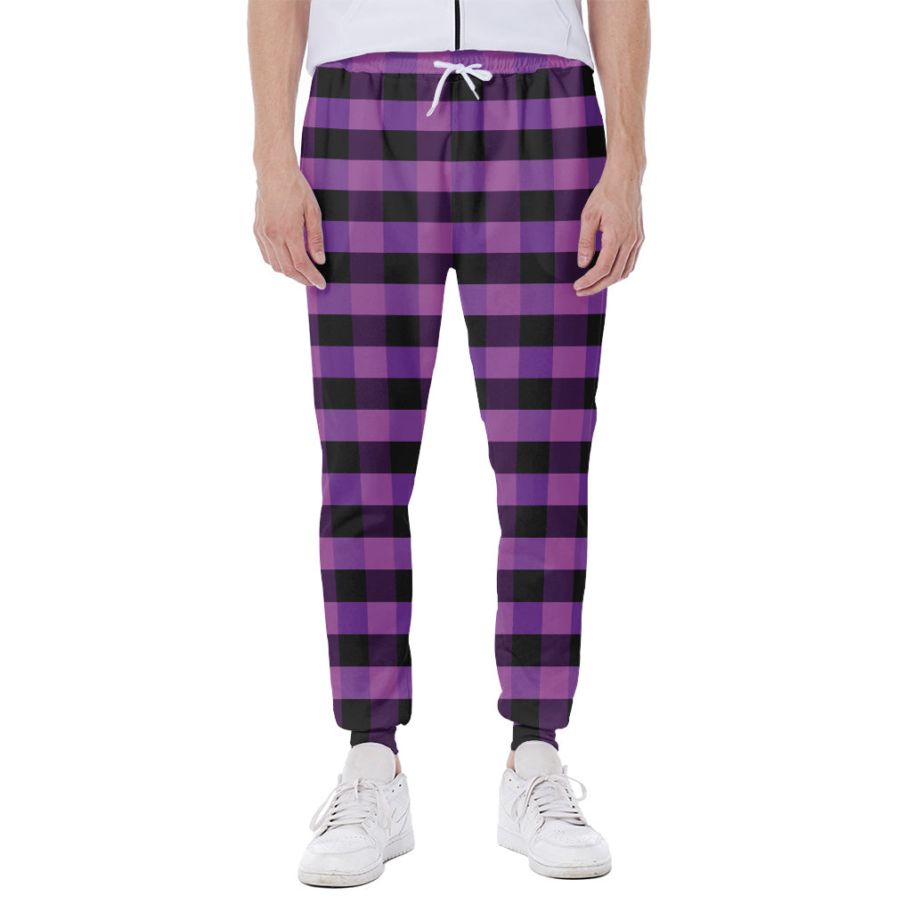 Dark Purple Check Pattern Print Scuba Joggers