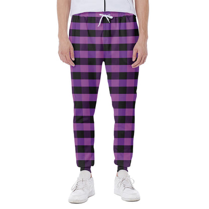 Dark Purple Check Pattern Print Scuba Joggers