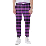 Dark Purple Check Pattern Print Scuba Joggers