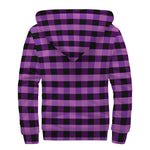 Dark Purple Check Pattern Print Sherpa Lined Zip Up Hoodie