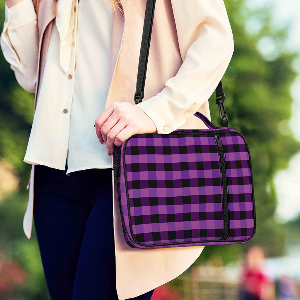Dark Purple Check Pattern Print Shoulder Strap Bible Bag
