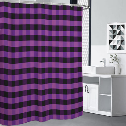 Dark Purple Check Pattern Print Shower Curtain