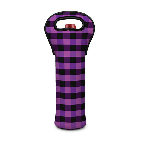 Dark Purple Check Pattern Print Single Neoprene Wine Tote