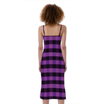 Dark Purple Check Pattern Print Slim Fit Midi Cami Dress