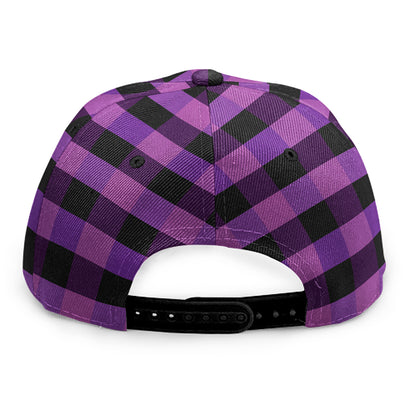 Dark Purple Check Pattern Print Snapback Cap