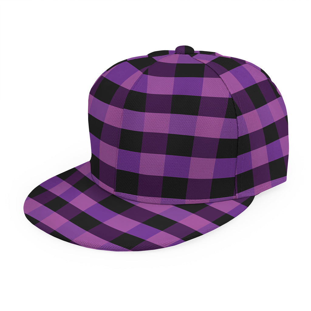 Dark Purple Check Pattern Print Snapback Cap