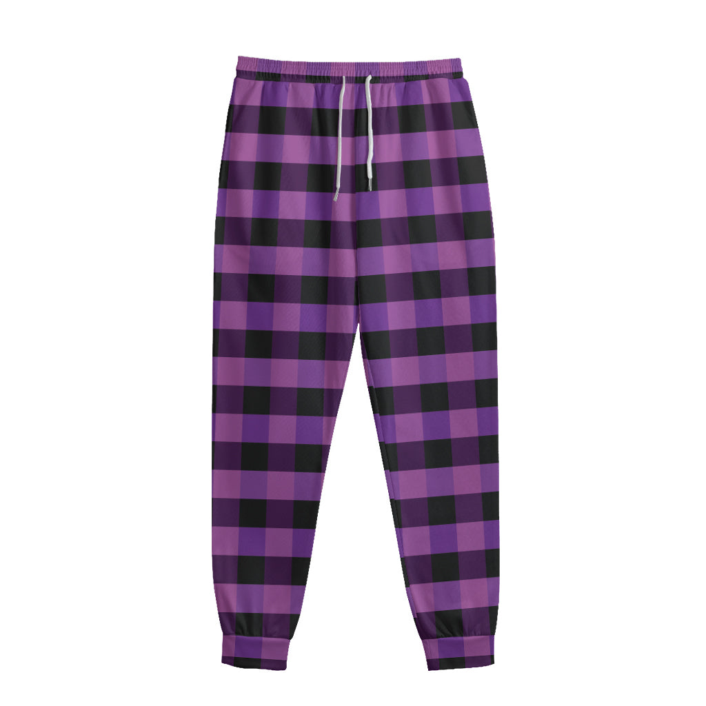 Dark Purple Check Pattern Print Sweatpants