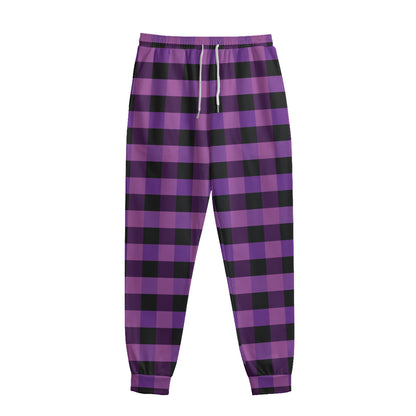 Dark Purple Check Pattern Print Sweatpants