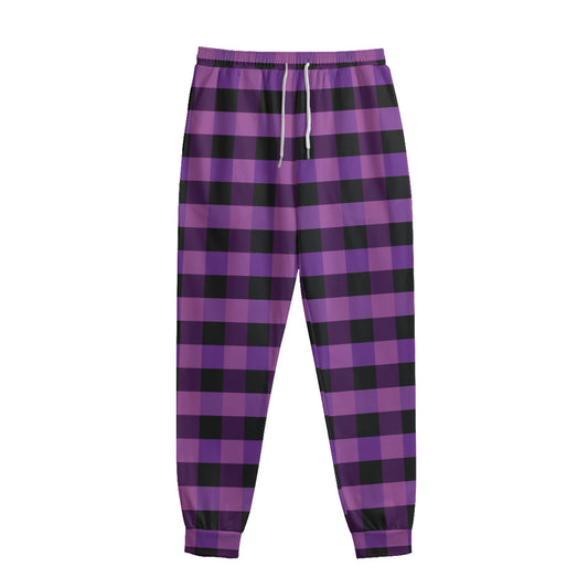 Dark Purple Check Pattern Print Sweatpants