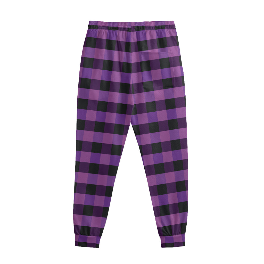 Dark Purple Check Pattern Print Sweatpants