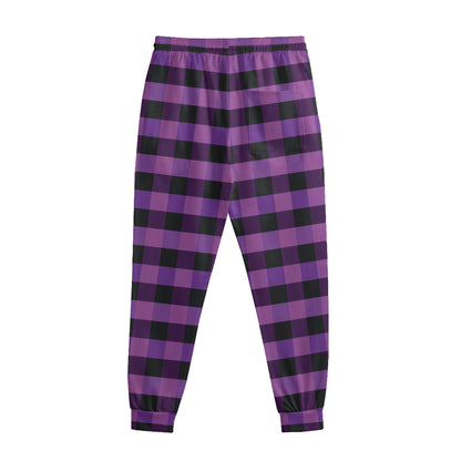 Dark Purple Check Pattern Print Sweatpants