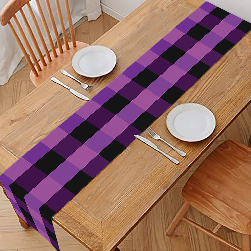 Dark Purple Check Pattern Print Table Runner