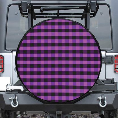 Dark Purple Check Pattern Print Tire Cover