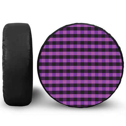 Dark Purple Check Pattern Print Tire Cover