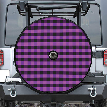 Dark Purple Check Pattern Print Tire Cover With Camera Hole