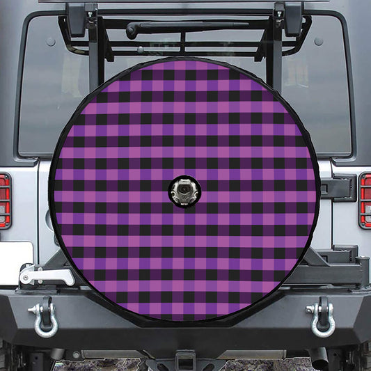 Dark Purple Check Pattern Print Tire Cover With Camera Hole