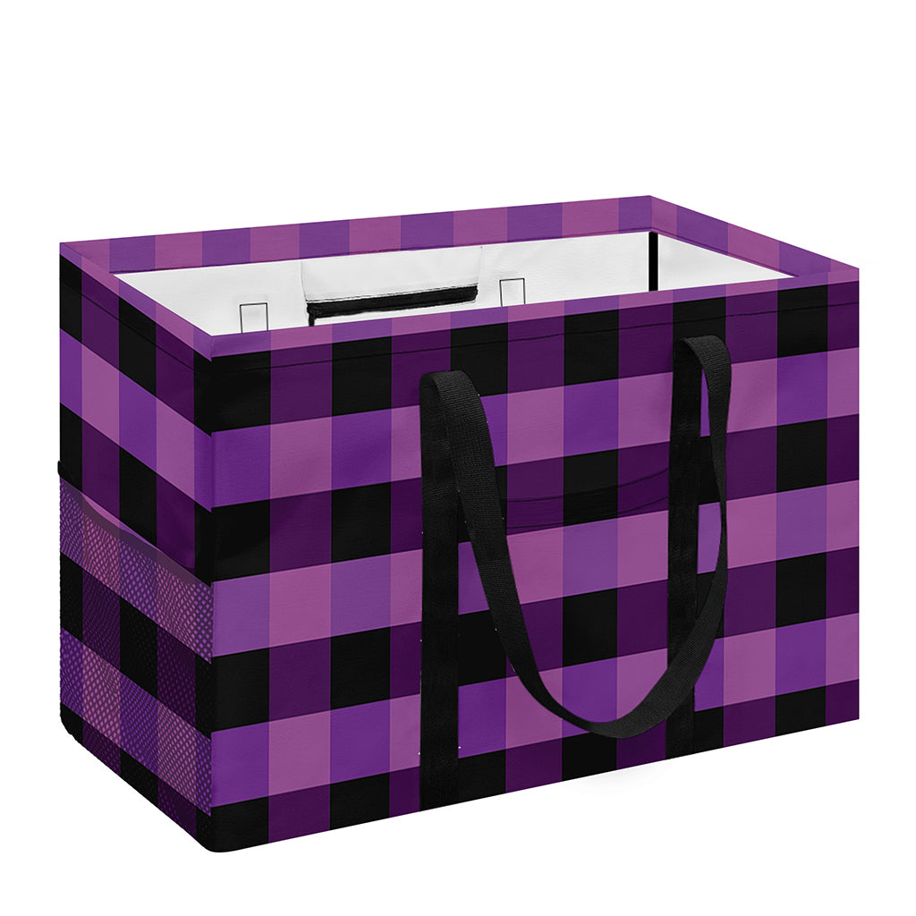 Dark Purple Check Pattern Print Utility Tote Bag