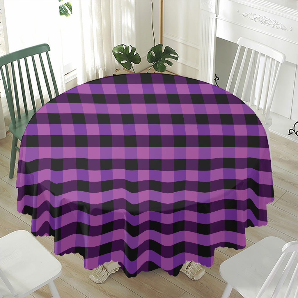 Dark Purple Check Pattern Print Waterproof Round Tablecloth