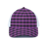 Dark Purple Check Pattern Print White Mesh Trucker Cap
