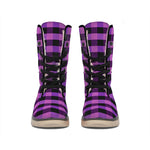 Dark Purple Check Pattern Print Winter Boots
